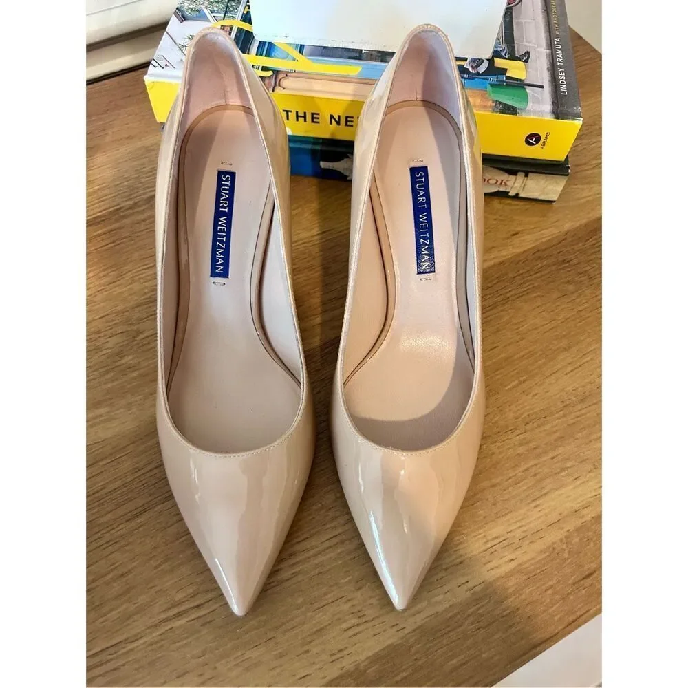 Stuart Weitzman Leigh 70 Patent Leather Adobe Pumps in Nude Size 6.5 - Picture 3 of 9